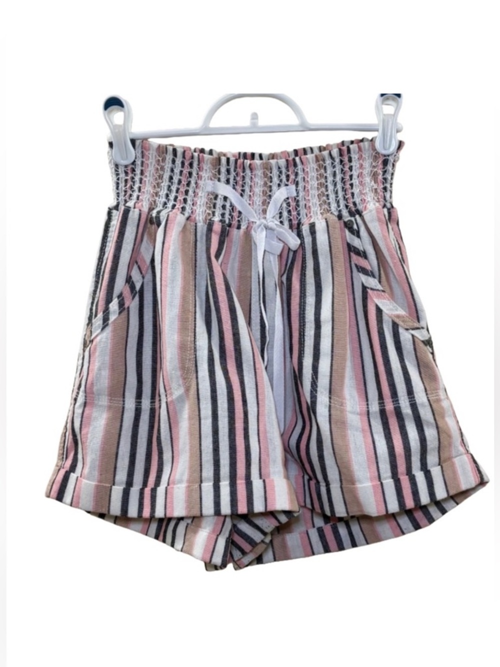 Simply Blessed Striped Paper Bag Shorts Pink White Size Large